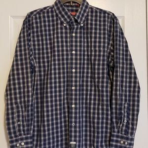 IZOD Men's Blue Plaid Button Down Medium